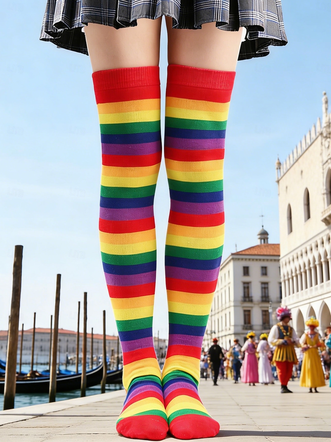 Женские разноцветные чулки до колена на Марди Гра в комплекте из 4 штук — растяжимые полосатые карнавальные чулки для женщин яркий стиль для карнавальных и праздничных нарядов 2026 - $18.99 –P1