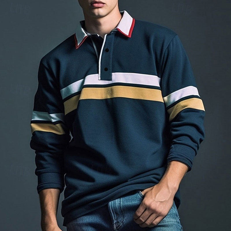 Męskie Naszywka Polo do rugby Długi rękaw Koszulki polo Suwak Codzienny Na zewnątrz Streetwear Codzienne 3D Nadruk Jesień i zima Czerwony Granatowy Ciemnoniebieski 2026 - $25.99 –P4