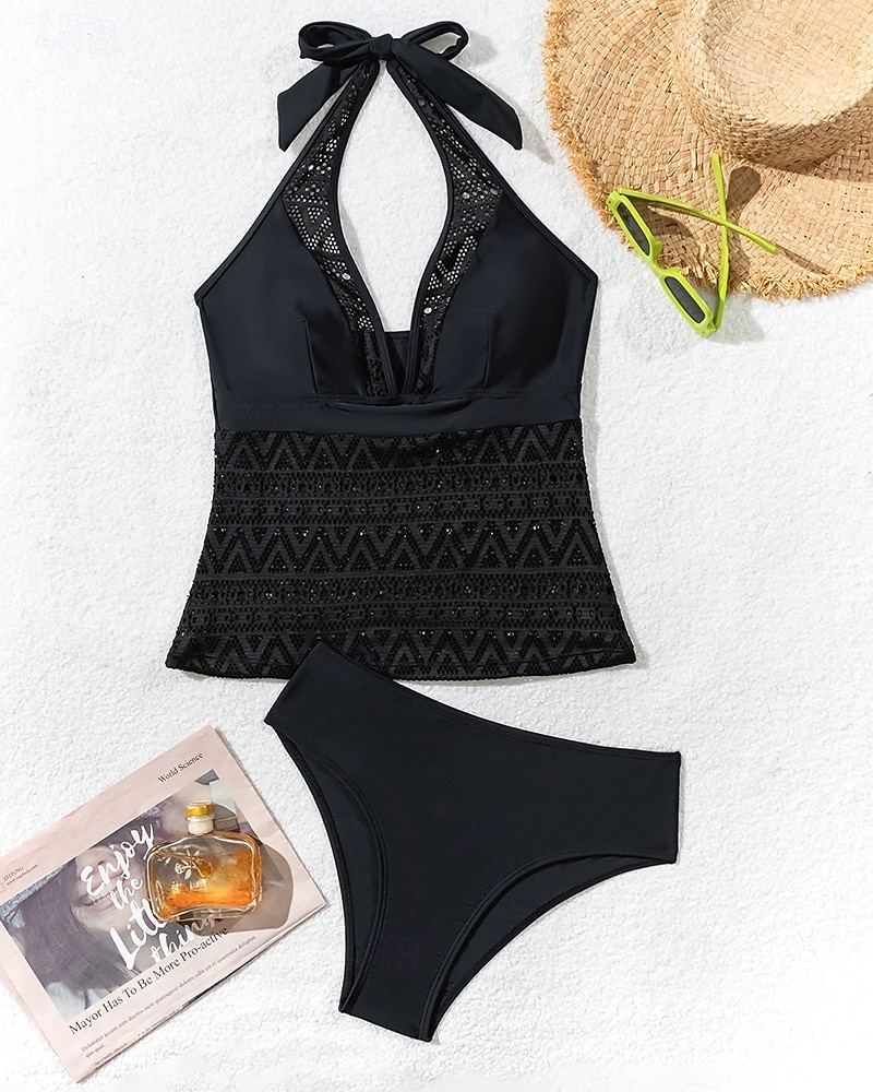 Жен. Рашгард Двухсекционный купальник Рашгард Однотонный Купальники Черный УПФ 50+ Без рукавов - Серфинг Пляж  Плавание Лето 2026 - $21.99 –P4