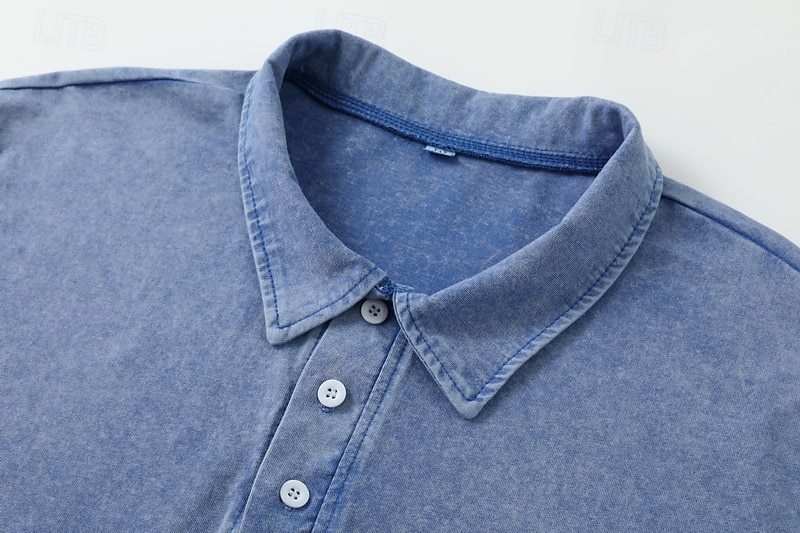 Ανδρικά Μπλουζάκια πόλο Πουκάμισο 100% Cotton Acid Wash Κλασσικά Μακρυμάνικο Causal Αθλημα Ρούχα Γυμναστικής Αναπνέει Μαλακή Πόρπη Πλύσιμο με οξύ Πλύνθηκε σε στυλ vintage Συμπαγές Χρώμα Θαλασσί Μαύρο 2026 - $31.99 –P8
