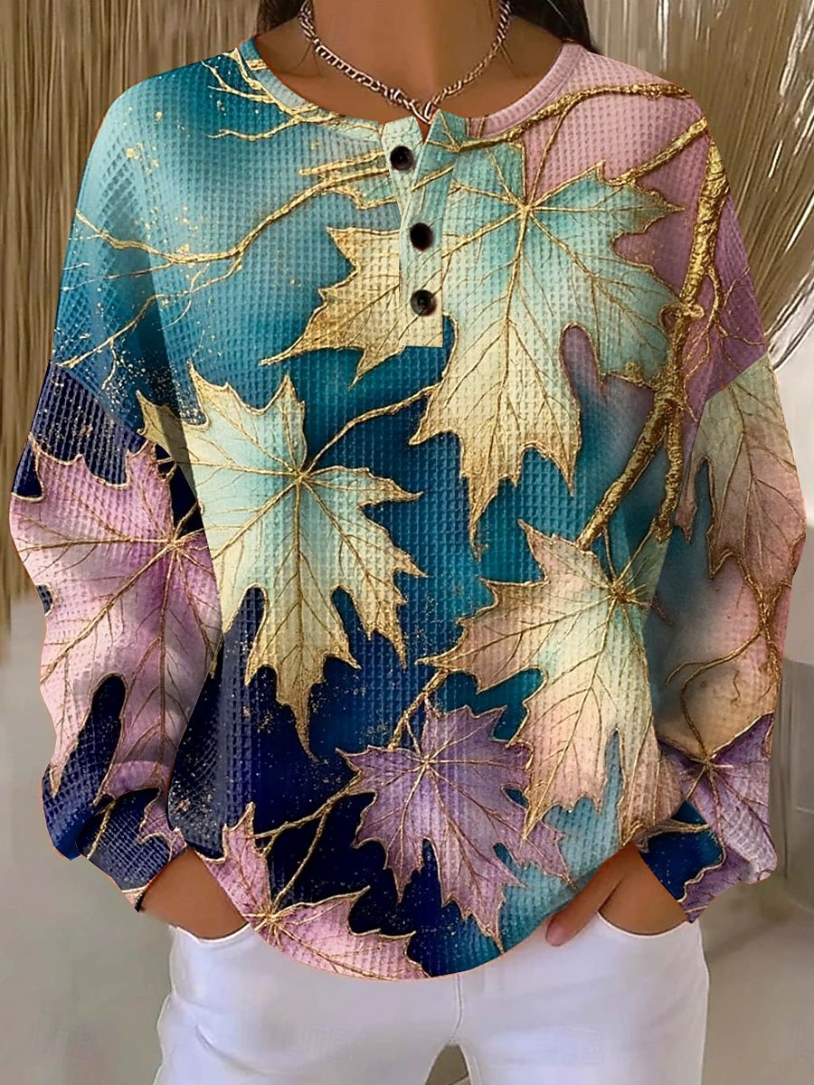 Women's Pullover Sweatshirt Buttons Print Floral Graphic Vintage Casual Long Sleeve Crew Neck Regular Tops Casual Street Dailywear Blue Yellow Pink Purple Spring Fall Winter 2026 - $28.99 –P1