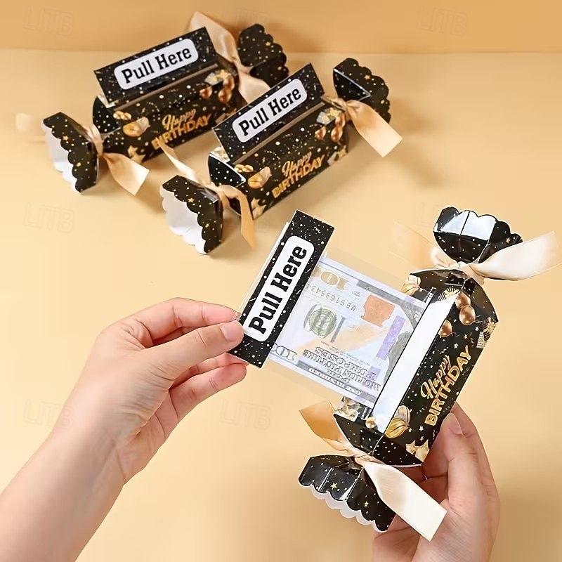 Balení 4 černo-zlatých vytahovacích dárkových krabiček k narozeninám, dárkové balení s překvapením v podobě hotovosti, ideální pro bytové dekorace, oslavy narozenin dospělých, výročí a dárky k 2026 - $16.99 –P5