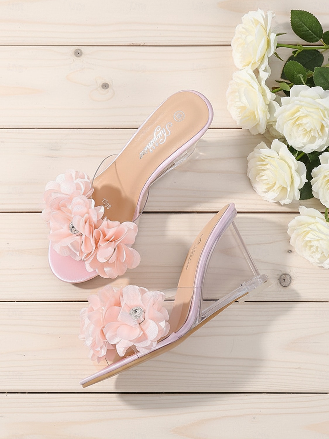 Women's Floral Clear Heel Slide Sandals, Transparent Low Heel Mules for Bridesmaids, Elegant Garden Wedding & Outdoor Ceremony Shoes 2026 - $46.99 –P7