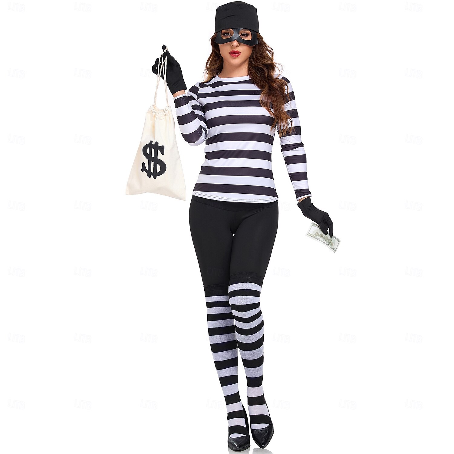 Costume di fantasia Ladro rapinatore di banche Costume Cosplay A strisce Adulti Per donna Halloween Carnevale Feste Performance Vestirsi del 2026 a $38.99 –P7