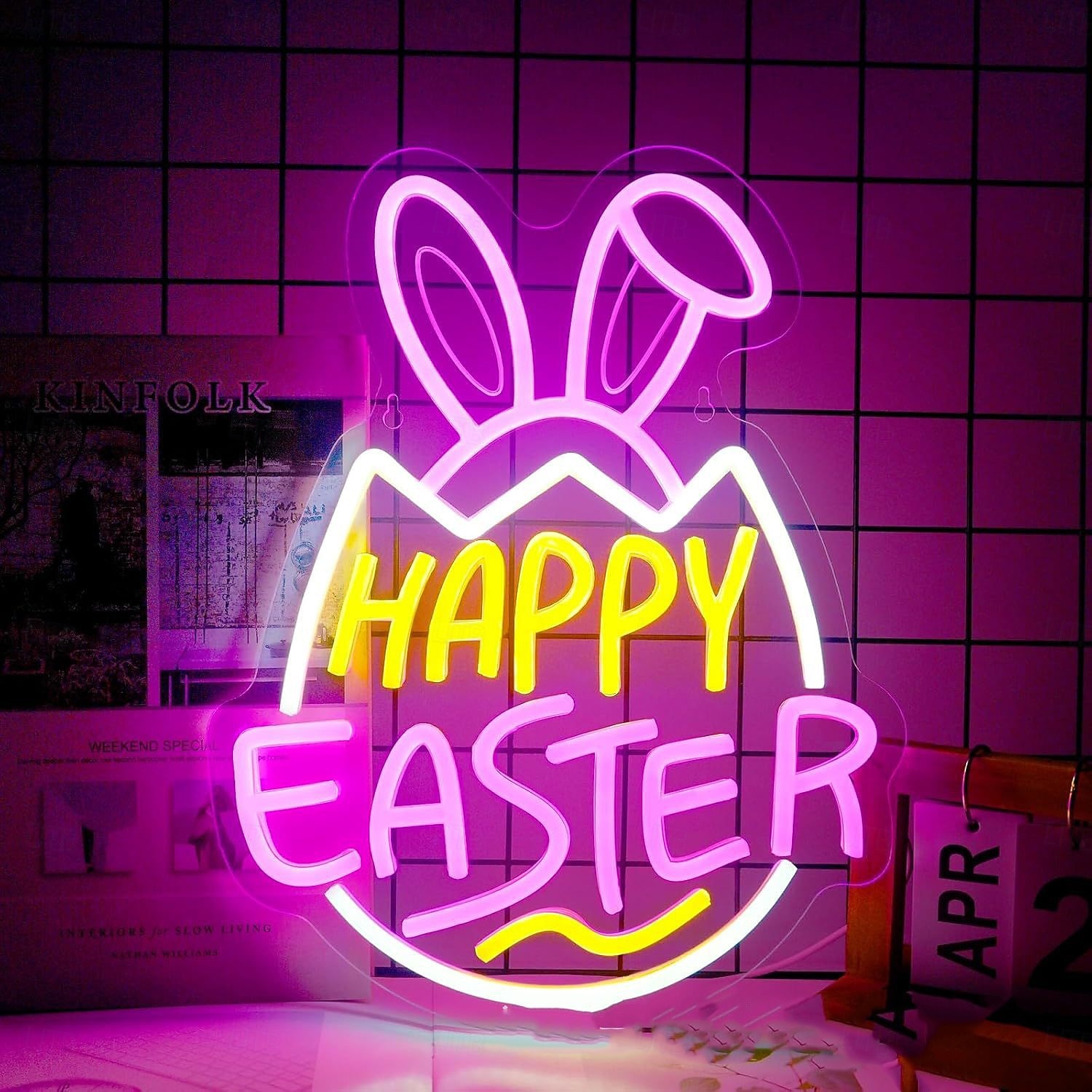 Неоновые вывески в виде пасхальных яиц и кроликов, светящиеся, с регулировкой яркости, питанием от USB, разноцветные неоновые светильники для дома, гостиной, спальни, вечеринки, украшения стен, 2026 - $27.99 –P4