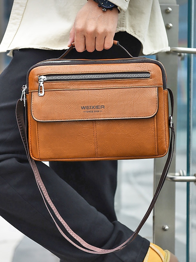 borsa a tracolla da uomo in similpelle, multitasche, grande capacità, elegante tracolla, disponibile in più colori del 2026 a $24.99 –P2