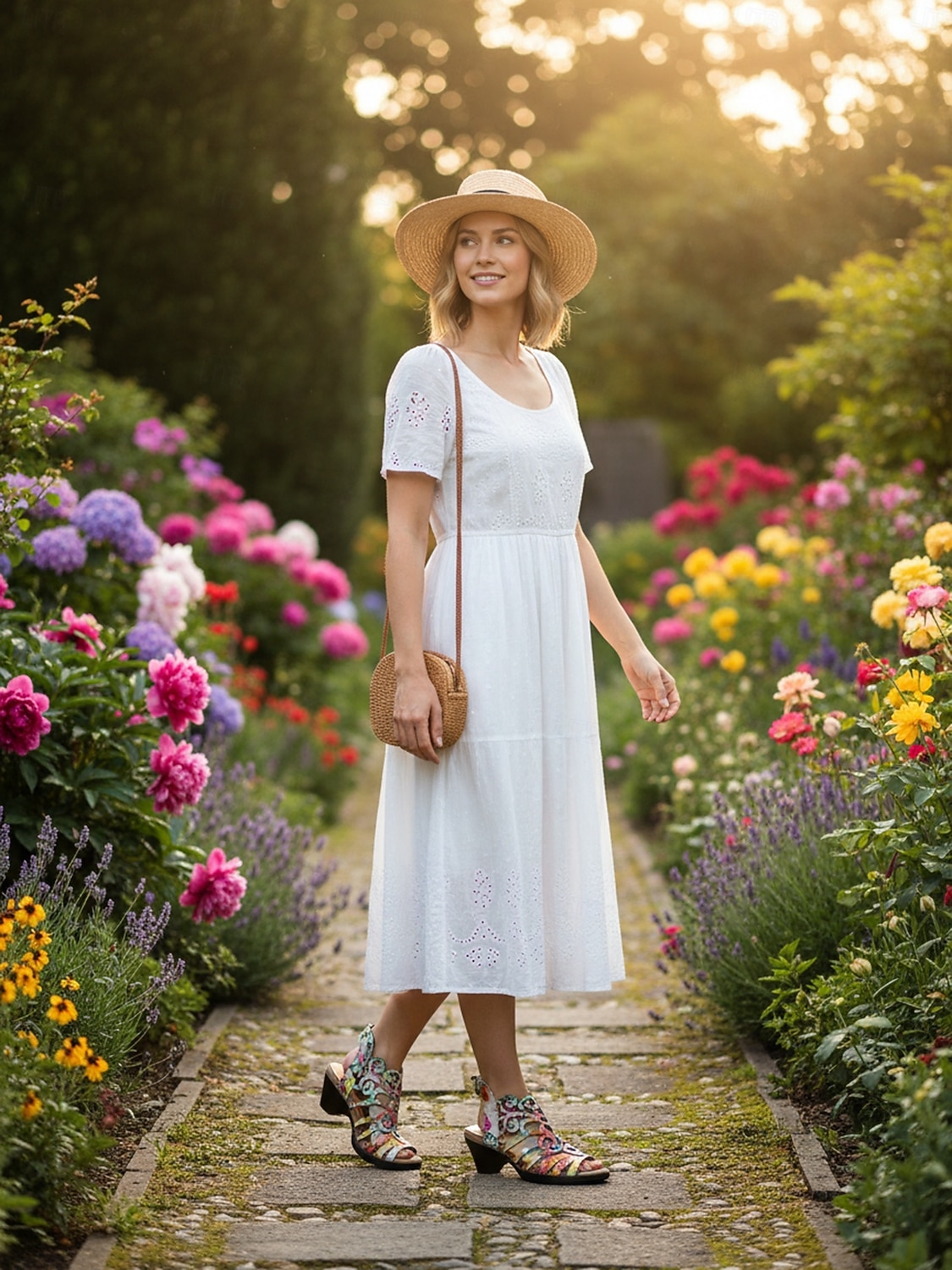 oransje damesandaler med blomstertrykk og lav hæl, komfort, myk polstret innersåle, pustende åpen tå-design for modne kvinner, reiser, daglige turgåing og sommerbruk 2026 - $84.99 –P3
