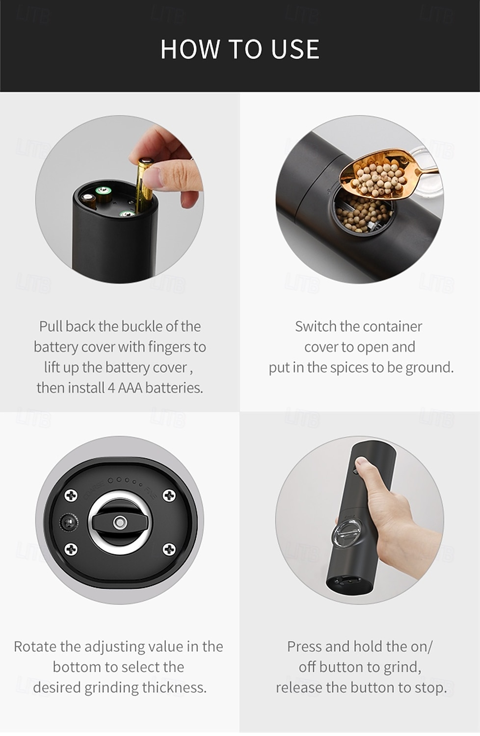Electric Salt and Pepper Grinder Battery Powered for Convenience (batteries Not Included) Two-pack with Base Practical White LED Light Adjustable Coarseness One-button Operation Stylish Black Fi 2026 - $42.99 –P11