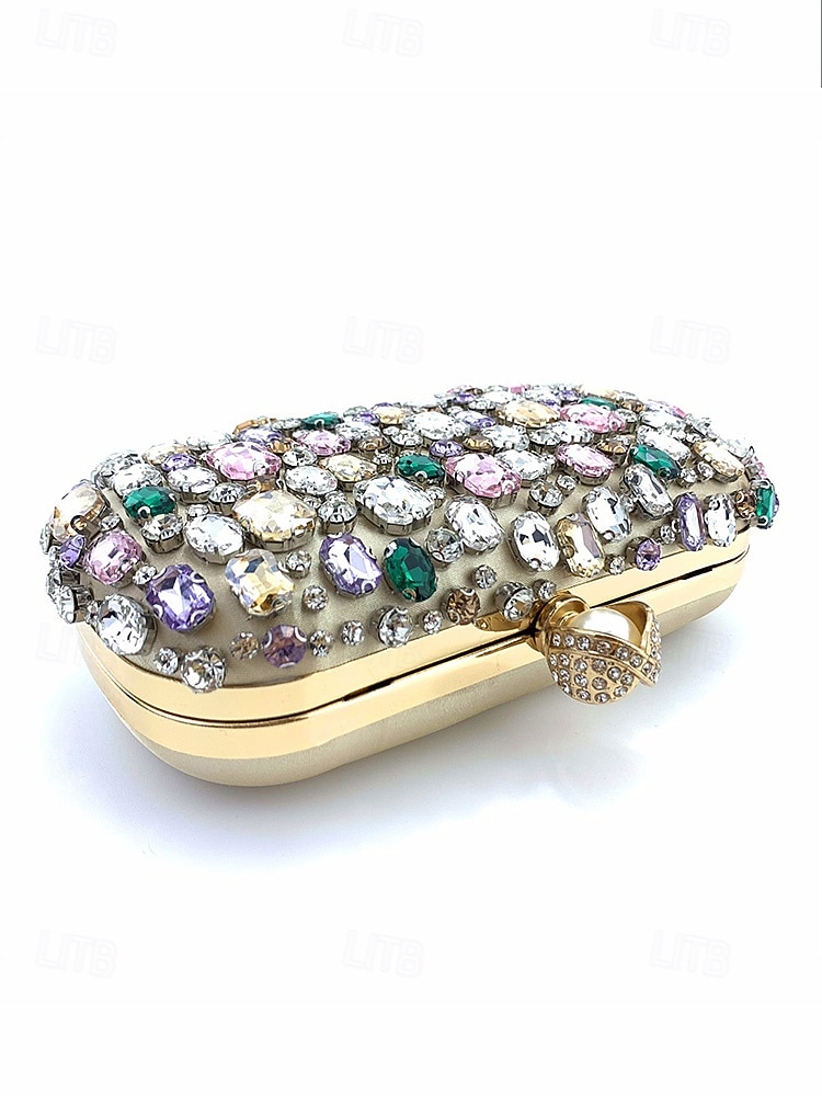 Women's Polyester Clutch Bag with Gemstone Embellishments, Chain Shoulder Strap, Large Capacity, Multiple Colors – Perfect for Weddings and Evening Parties 2026 - $34.99 –P11