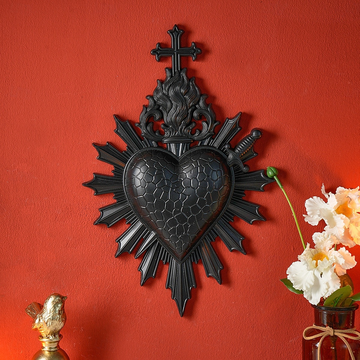 לב קדוש עם חץ לוהט לקישוט קיר, קישוט תלייה דתי בעבודת יד משרף, קישוט קיר רקע בסגנון אירופאי לבית, מלון &אבזרי צילום 2026 - $32.99 –P6