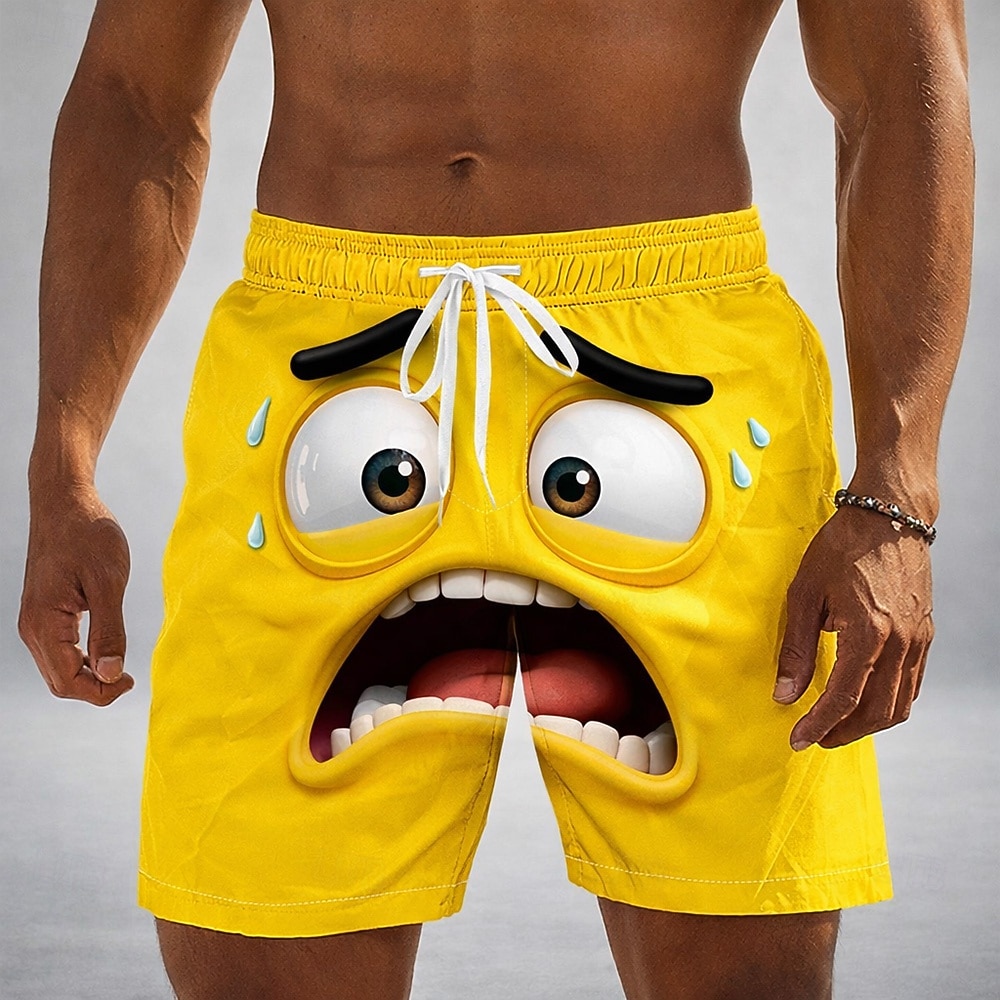Herren Optische Täuschung 3D Zeichentrick Lächelndes Gesicht Badehosen Badeshorts Boardshorts Mittlere Taille Lustig Hawaiianisch Strandurlaub Seitentaschen Netzfutter Elastischer Kordelzug in der 2026 - $20.99 –P1