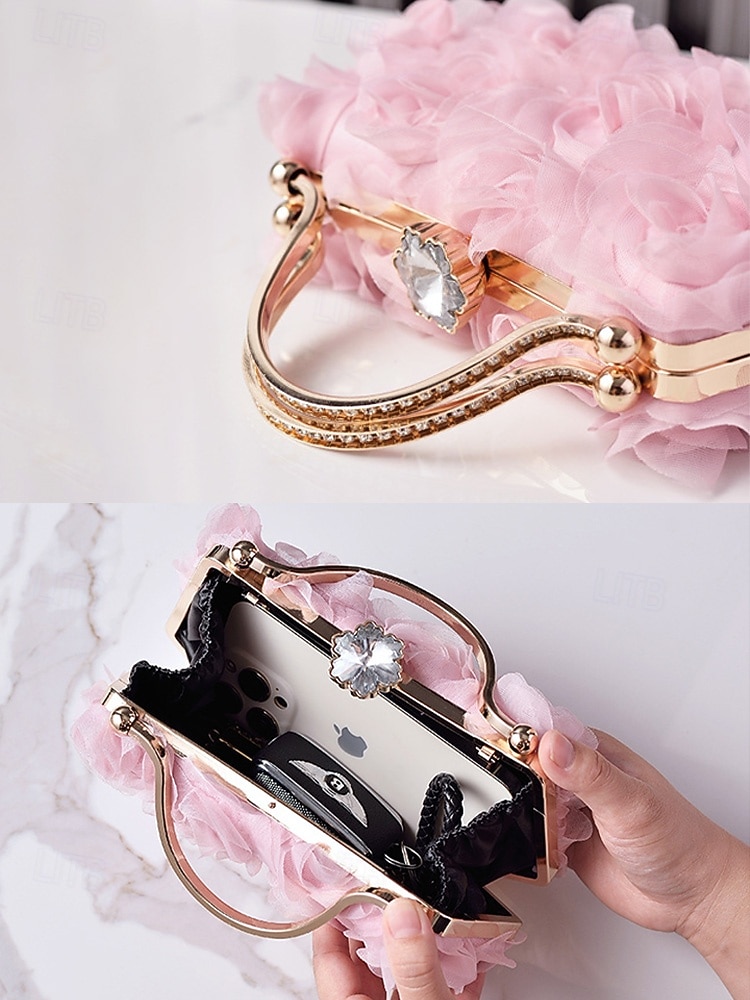Women's Floral Evening Clutch Bag with Chain Shoulder Strap, Elegant Rose Appliqué Design, Multi-Color Formal Handbag for Weddings, Evening Parties & Banquets 2026 - $29.99 –P10