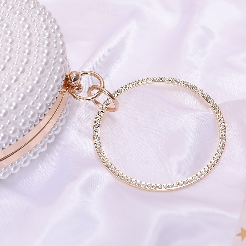 Women's Wallet Evening Bag Evening Bag Coin Purse Leather Party Wedding Party Pearls Solid Color Gold / White Almond 2026 - $42.99 –P6