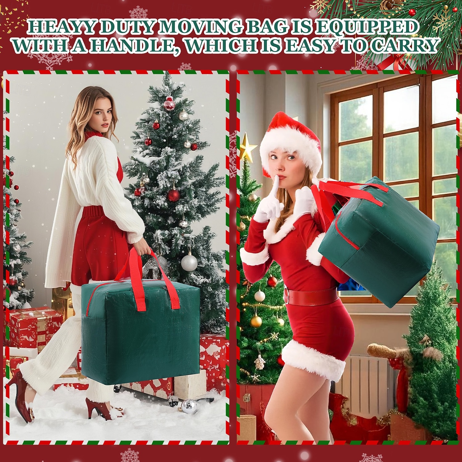 2 db-os karácsonyfadísz-tárolózsák – nagy kapacitású ünnepi ajándékrendszerező, PE karácsonyfadísz-tárolótáska mozgatáshoz, tároláshoz és szállításhoz 2026 - $19.99 –P4