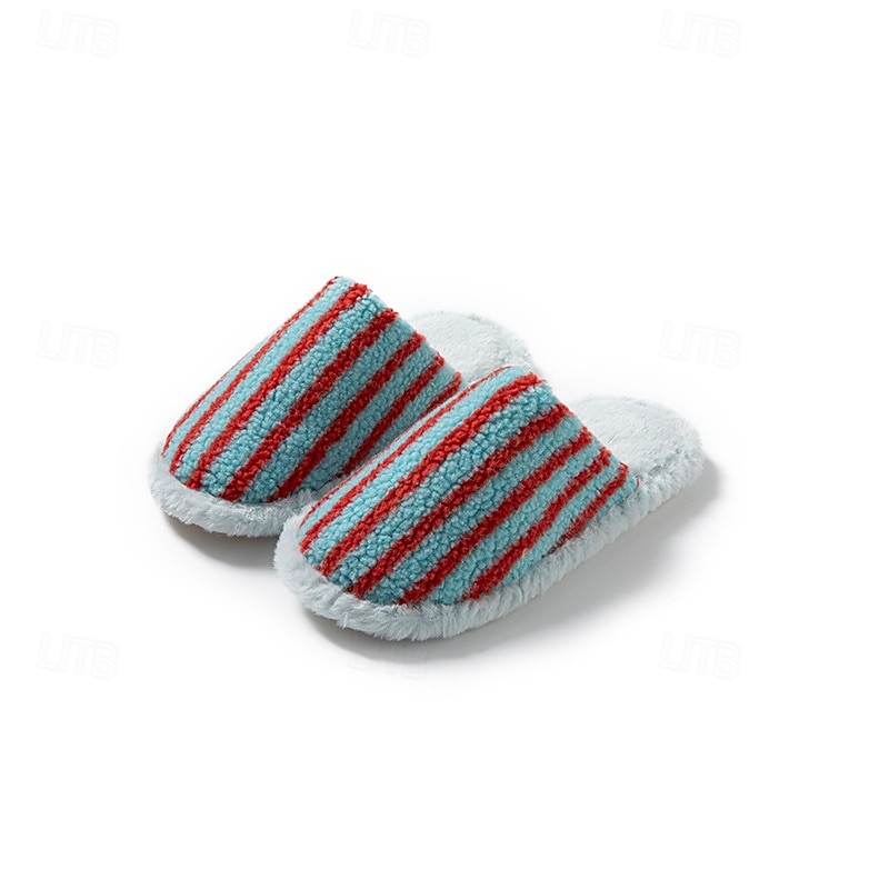 Cotton Slippers for Women Closed Toe Color Block Plush Striped Furry Indoor Home Soft Cozy House Slippers 2026 - $18.99 –P9