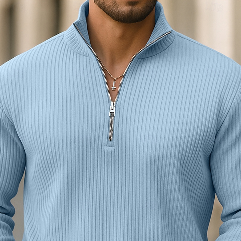 Bărbați Cămasă Corduroy Tricouri polo Casual Stradă Quarter Zip Manșon Lung Modă Modern Culoare solidă Fermoar Cald Toamna iarna Toamnă Primăvara & toamnă Fit regulat Negru Trifoi Albastru Deschis 2026 - $28.99 –P3