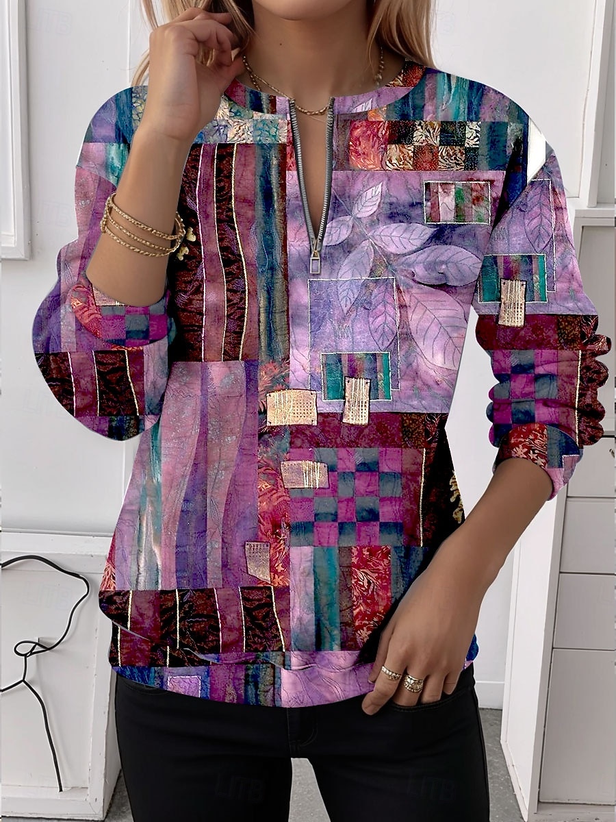 Mulheres Moletons com zíper Zíper Imprimir Floral Gráfico Moda Casual Manga Longa Decote Redondo Tops regulares Rua Dia a Dia Branco Roxo Laranja Verde Primavera Outono Inverno de 2026 por $27.99 –P4