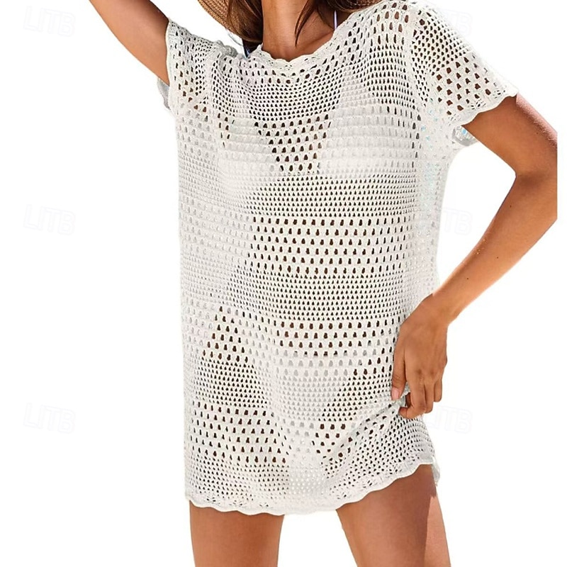 Damen Badeanzug Überwurf Bademode Ausschnitt Gehäkelt Urlaub Strandbekleidung Einfach Rundhals Kurze Ärmel Badeanzüge 2026 - $9.49 –P3
