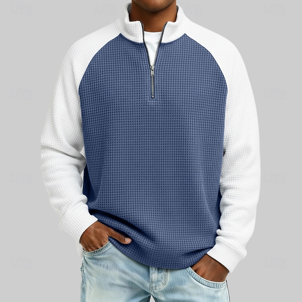 Homme Tee-shirt Gaufre T-shirt avec fermeture éclair 1/4 manche longue Col montant Automne & Hiver Automne Printemps & Automne Bloc de Couleur Texturé Mode Occasionnel Boutons Pur Occasionnel Formel de 2026 ? $15.99 –P6