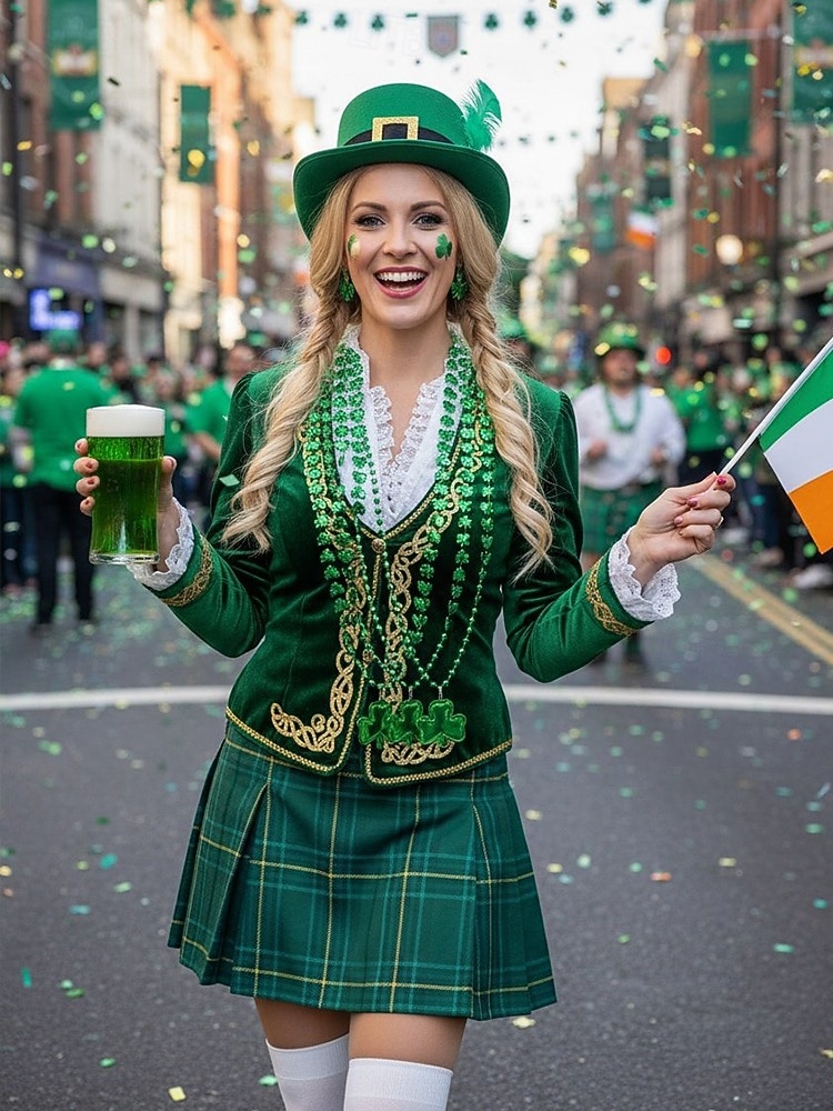 női többrészes Szent Patrik-napi nyaklánckészlet, zöld lóhere gyöngyös réteges nyakláncok, műanyag, többféle stílusú kombinált csomag, ünnepi ír partikellékek nőknek 2026 - $11.99 –P4