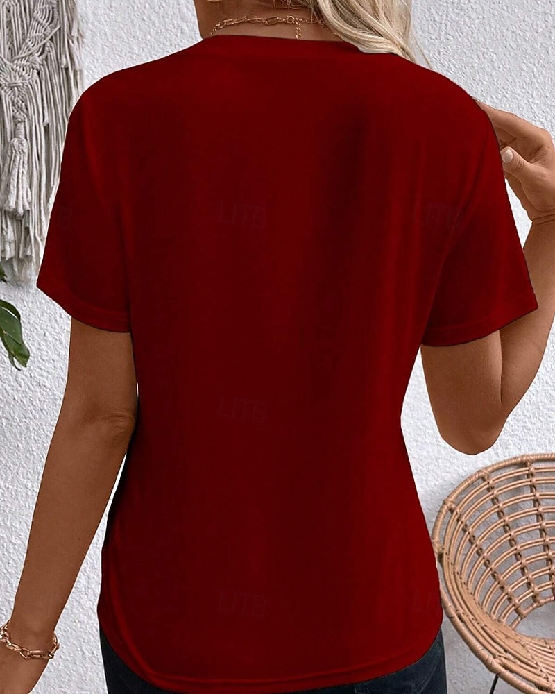 Femmes T-shirt Rayé Classique Occasionnel Manche Courte Col ras du cou Hauts Réguliers Quotidien Sortir Week-end Jaune Vin Vert Gris Été Printemps de 2026 ? $25.99 –P10