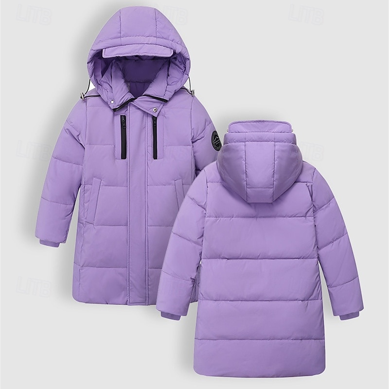 Kids Girls' Down Jacket Puffer Jacket Solid Color Sports Pocket Keep Warm Windproof Outdoor Coat Outerwear 4-12 Years Winter Black Yellow Purple 2026 - $80.99 –P11