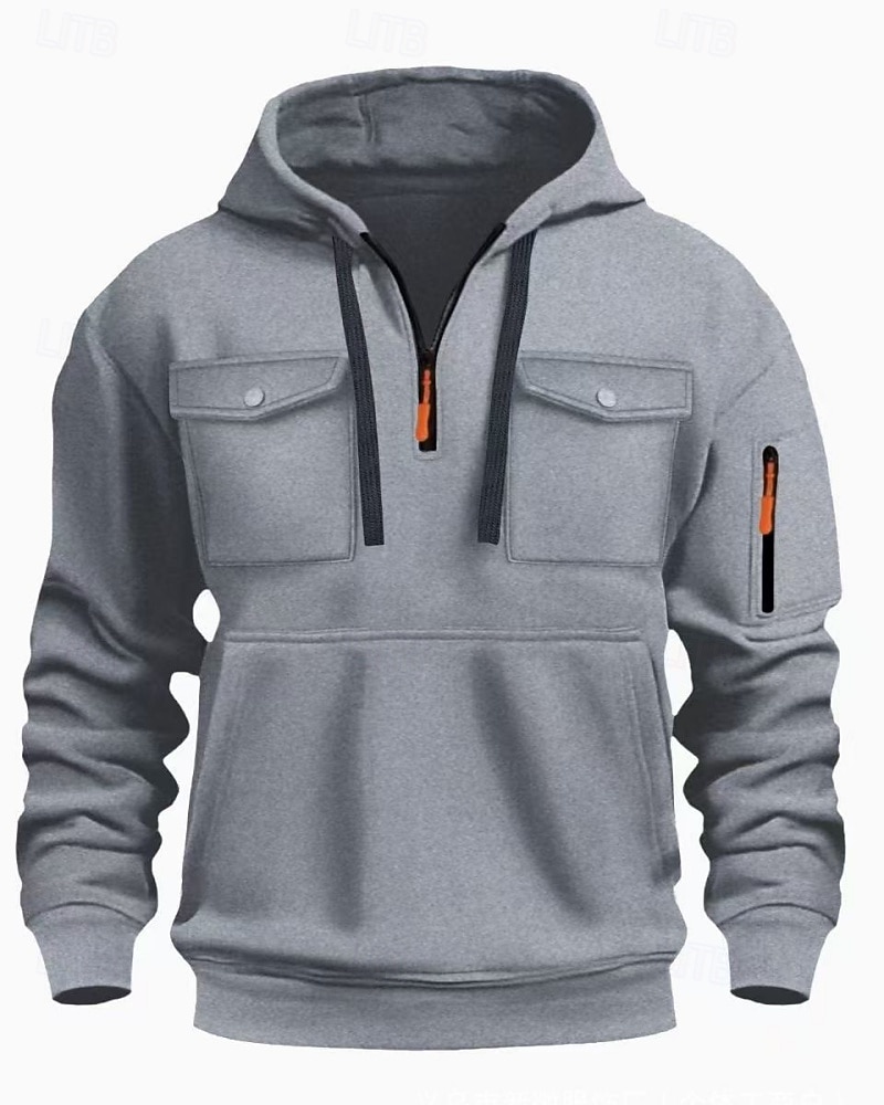 Per uomo Felpa con cappuccio Felpa con cappuccio e zip Felpa con cappuccio e zip corta Nero Verde militare Blu marino Cachi Grigio chiaro Con Cappuccio Semplice Tasca Quotidiano Sport & Outdoor Ferie del 2026 a $28.99 –P2