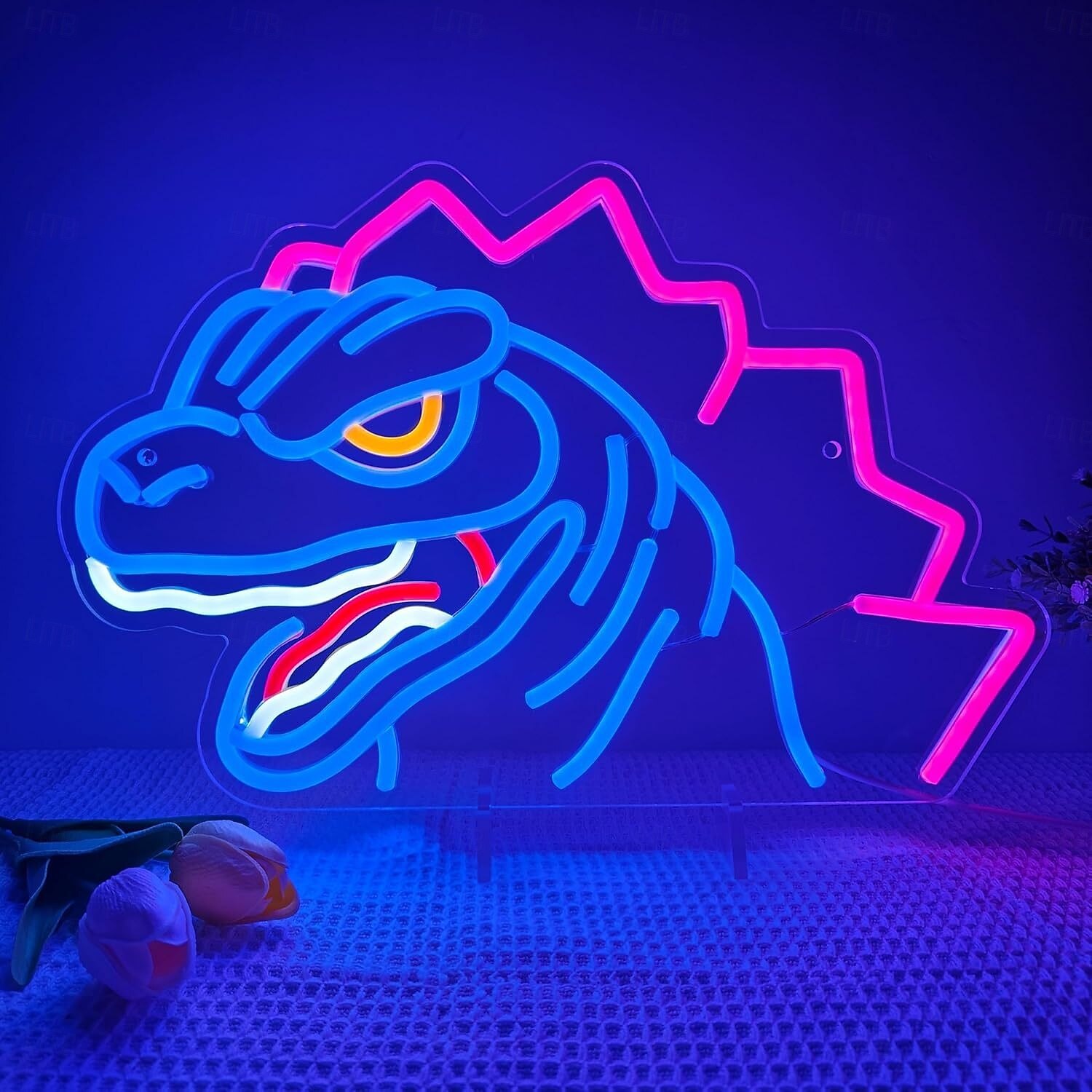 dinosaurus ještěrka kreslený led neonový nápis stmívatelný USB napájení pro nástěnnou dekoraci do interiéru ložnice obývací pokoj jídelna herní osvětlení chlapeckého pokoje mužská jeskyně skvělý dárek 2026 - $32.99 –P6