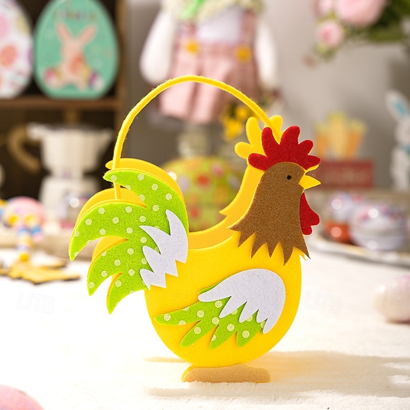 Set van 3 vilten opbergmandjes met paashaasjes en kleurrijke hanen, handzame draagtassen met cartoonfiguren, paas snoepbakken voor feestelijke decoratie, lente opbergspullen voor kinderen en 2026 - $15.99 –P8