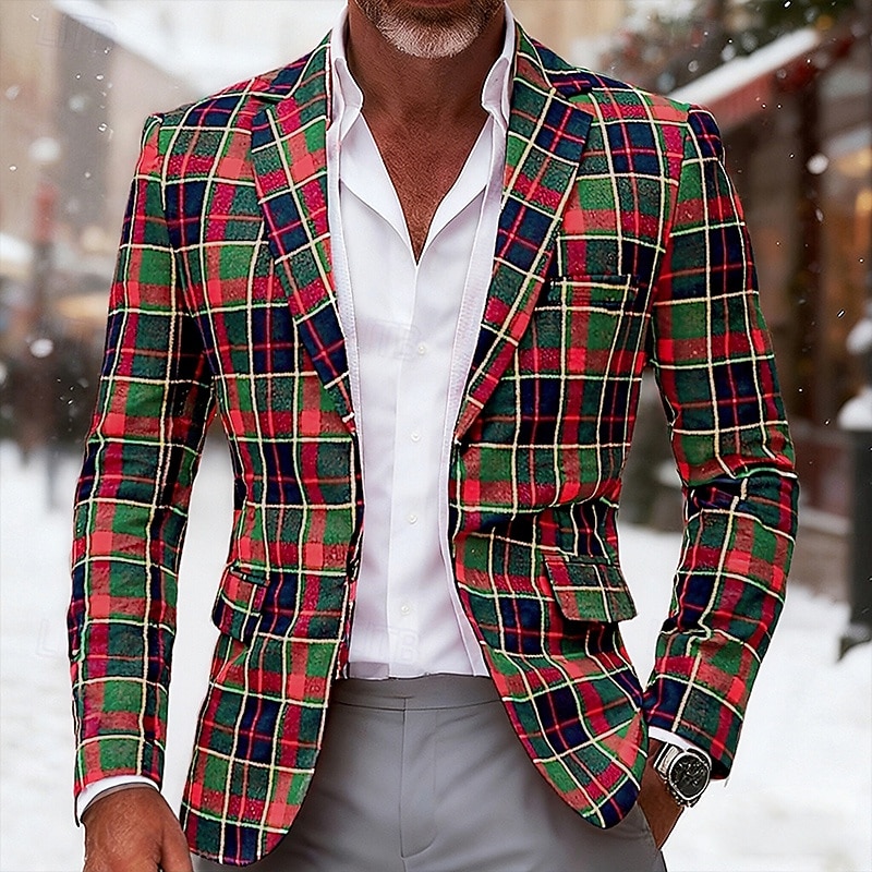 Per uomo Giacca blazer Affari Lavoro Festa serale Vintage Moda Autunno Inverno Tergal Plaid Monopetto Un Bottone Giacca Rosso del 2026 a $58.99 –P1