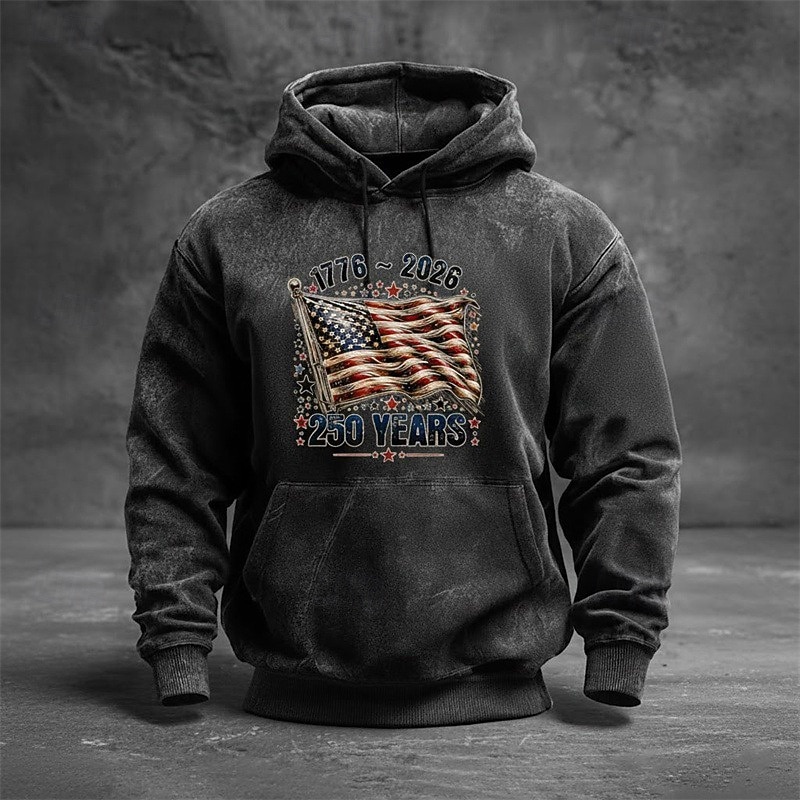 Herren Grafik Amerikanische US-Flagge Kapuzensweatshirt Pullover-Hoodie Bedruckter Hoodie Mode Streetwear Täglich Vintage-Retro Langarm Mit Kapuze Outdoor Streetwear Urlaub Rote Braun Grün Dunkelgray 2026 - $31.99 –P1