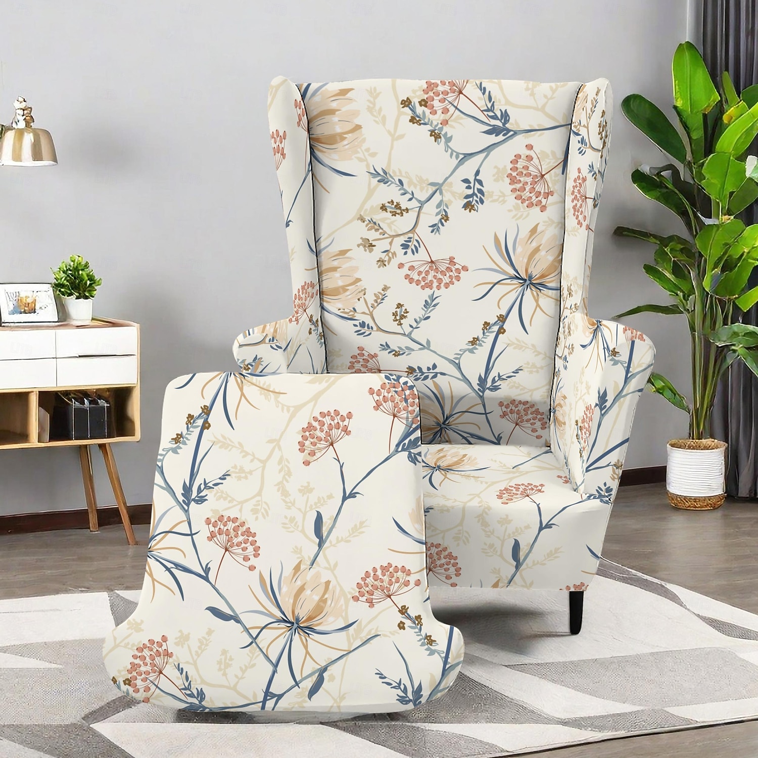 Funda para sillón orejero de poliéster con estampado geométrico, a rayas y flores, para sala de estar, dormitorio y oficina en casa. 2026 - $88.99 –P2