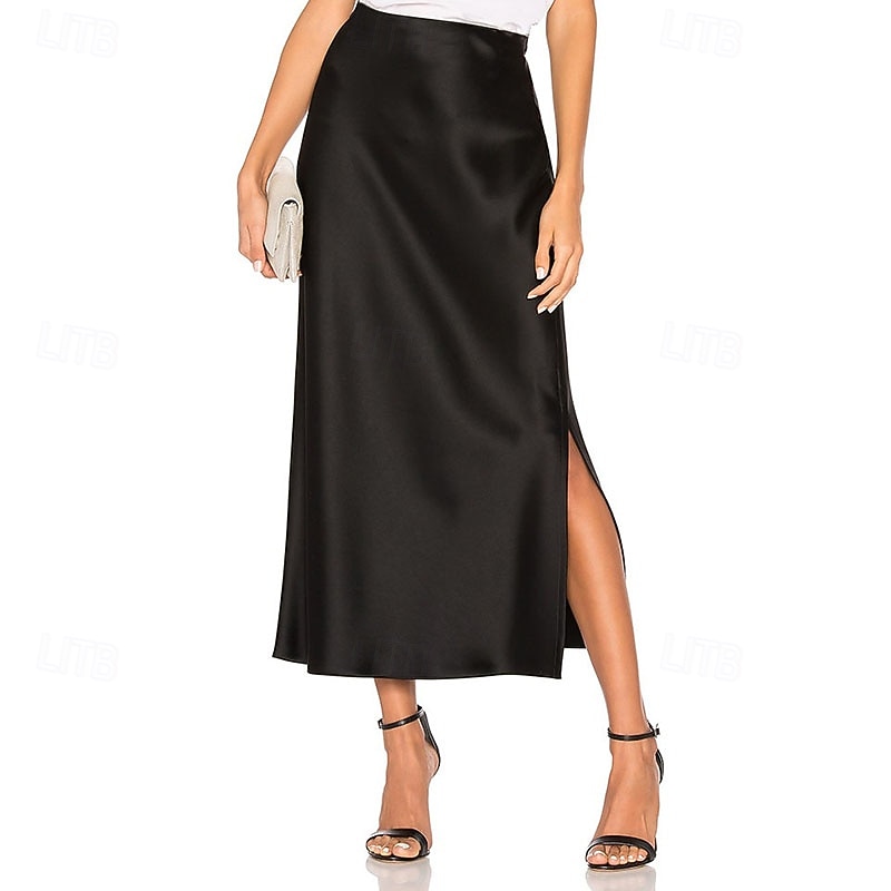 Femmes Élégant Mode Maxi Taille haute Jupes Uni Fendu Micro-Élastique Quotidien Rue Vert pomme Noir Champagne Vert Véronèse Été de 2026 ? $33.99 –P1