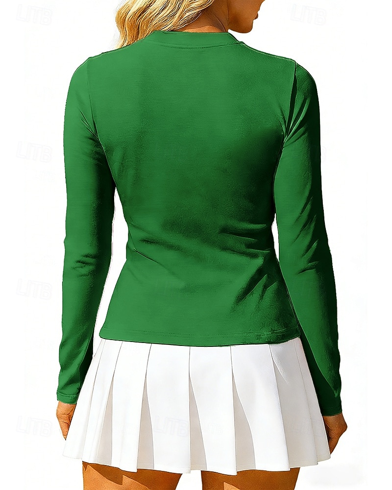 São Patrício Mulheres Camisa de treino Camisa de tênis Fashion Estampado Proteção UV Elástico Tênis Pickleball Corrida Blusas Verde Roupas de tênis de 2026 por $20.99 –P2