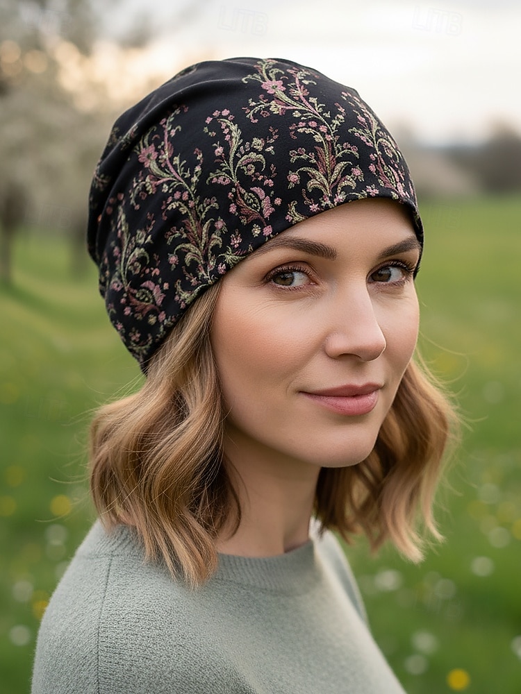 Женская эластичная шапка-бини из хлопковой смеси в стиле «богем», с разноцветным узором, можно носить как утеплитель для шеи, идеально подходит для повседневной носки и активного отдыха 2026 - $11.99 –P6