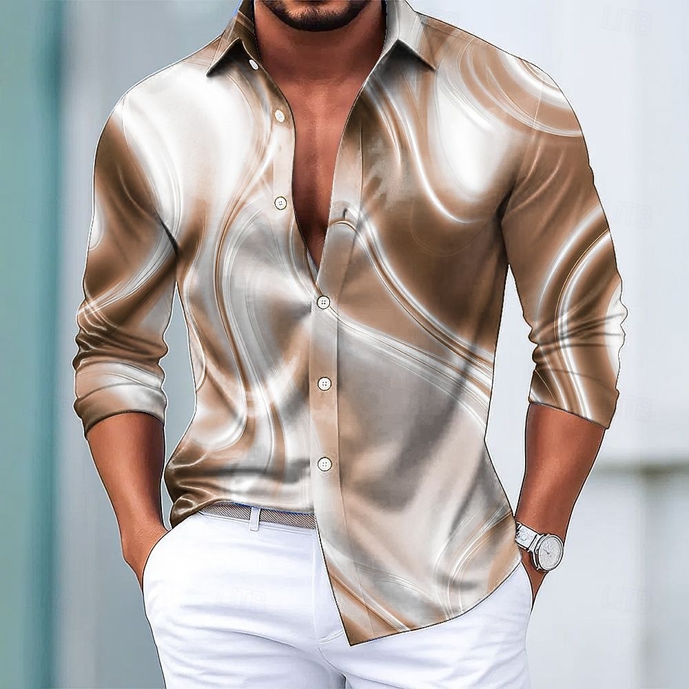Hombre Geométrico Degradado de color Arte abstracto Camisa Camisa de raso Camisa para Vestido Manga Larga Moda informal Vacaciones Uso Diario Verano Primavera Otoño Cuello Vuelto Impresión 3D Camisas 2026 - $29.99 –P1