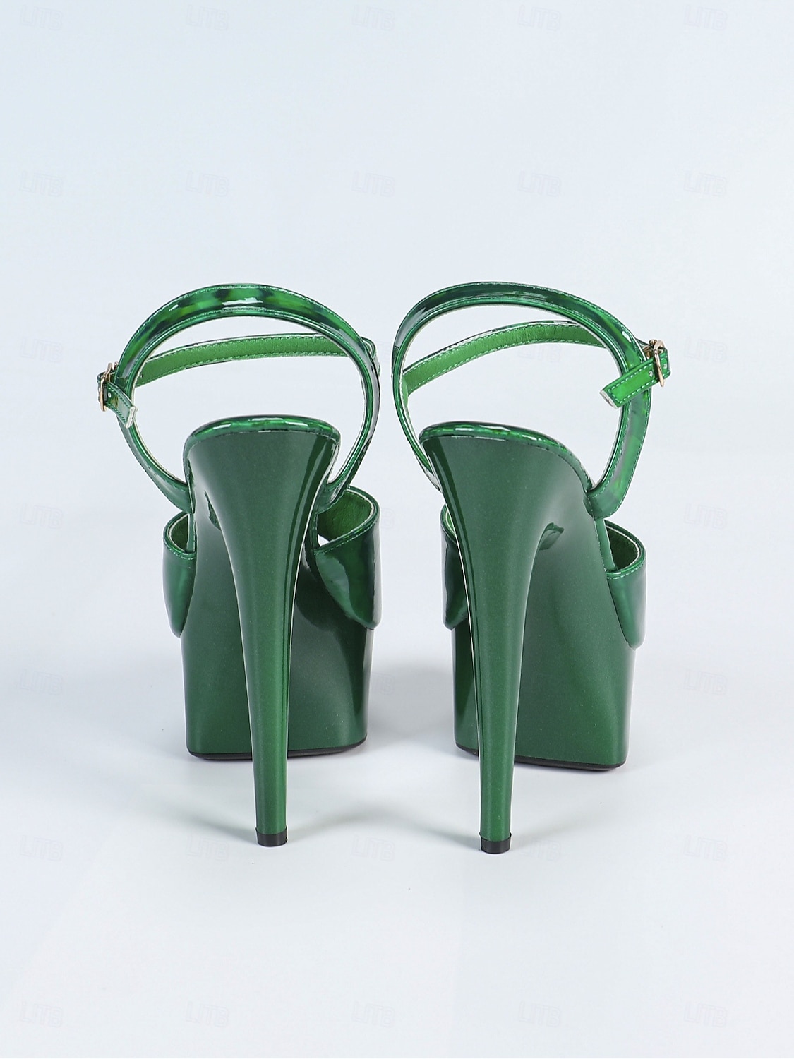 Damsmaragdgröna platåsandaler med hög klack, metalliska festskor med ankelrem, djärva, statement-klackar för St. Patrick's Day-firanden och nattlivsevenemang &festivalfester 2026 - $46.99 –P4