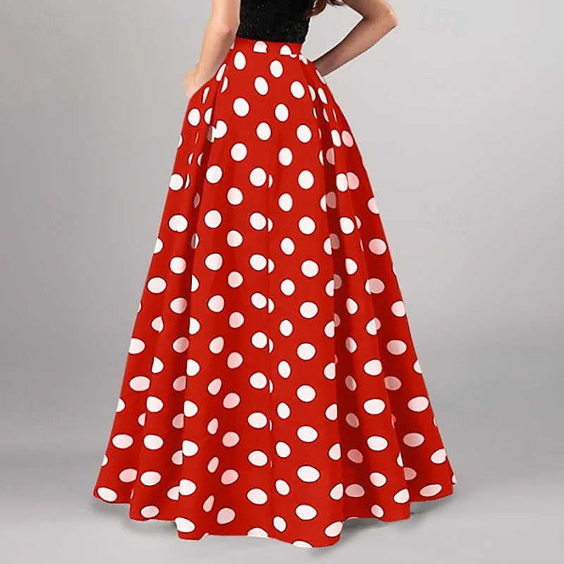 Femmes Mode Occasionnel Maxi Taille haute Jupes À pois Avec Poches Micro-Élastique Quotidien Rue Noir Rouge Bleu de minuit Été de 2026 ? $27.99 –P2