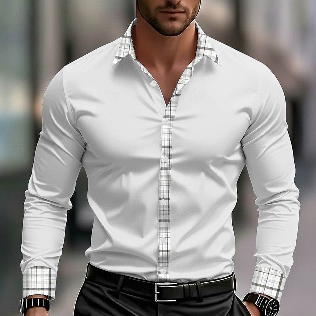 Miesten Geometrinen Ruudukko / Plaid Paita Button Up paita Rento kauluspaita Pitkähihainen Muoti rento ulko- Arkikäyttö Kevät Syksy Sänkyjen avaus 3D-tulostus kauluspaidat Sininen Musta Valkoinen 2026 - $27.99 –P4