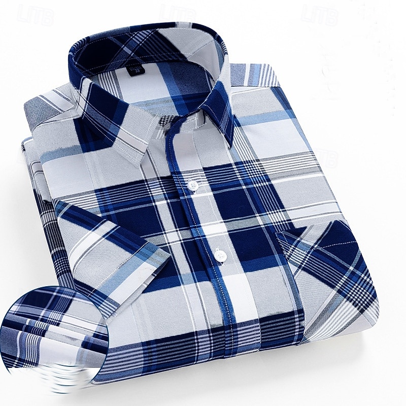 Men's Dress Shirt Stripes and Plaid Office & Career Office Party Light Blue Black Dark Red Yellow Short Sleeve Turndown Spring & Summer Clothing Apparel 2026 - $21.99 –P13
