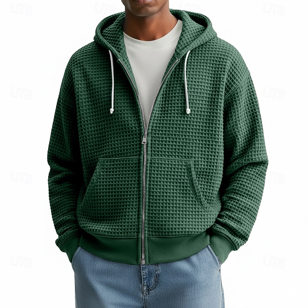 Per uomo Felpa con cappuccio Felpa con cappuccio a zip intera Felpa con cappuccio a nido d'ape Aalbicocca Bianco Rosso Blu marino Verde scuro Con Cappuccio Semplice Cerniera Testurizzato Casuale del 2026 a $34.99 –P5