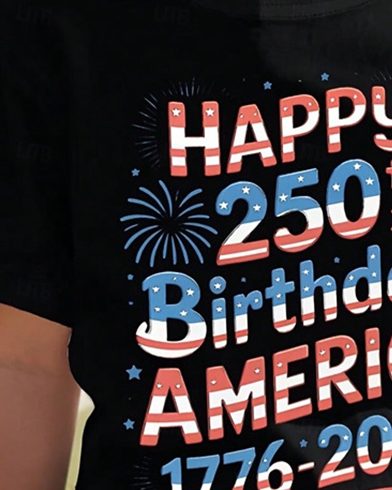 100% Coton Enfants Fille Noir Blanche Graphique 250e anniversaire Drapeau américain pour enfant T-shirt Col Rond Manche Courte Vacances Sport & Loisir Tenue Quotidienne Occasionnel Impression Été de 2026 ? $20.99 –P4