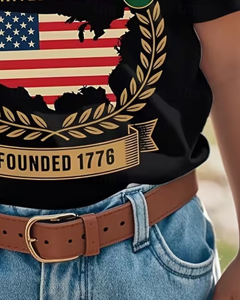 100% Baumwolle Kinder Mädchen Schwarz Grafik USA Flagge 250-jähriges Jubiläum Amerikanische US-Flagge für Kinder T-Shirt Rundhalsausschnitt Kurzarm Urlaub Sport & Outdoor Alltagskleidung Aktiv Urlaub 2026 - $19.49 –P9