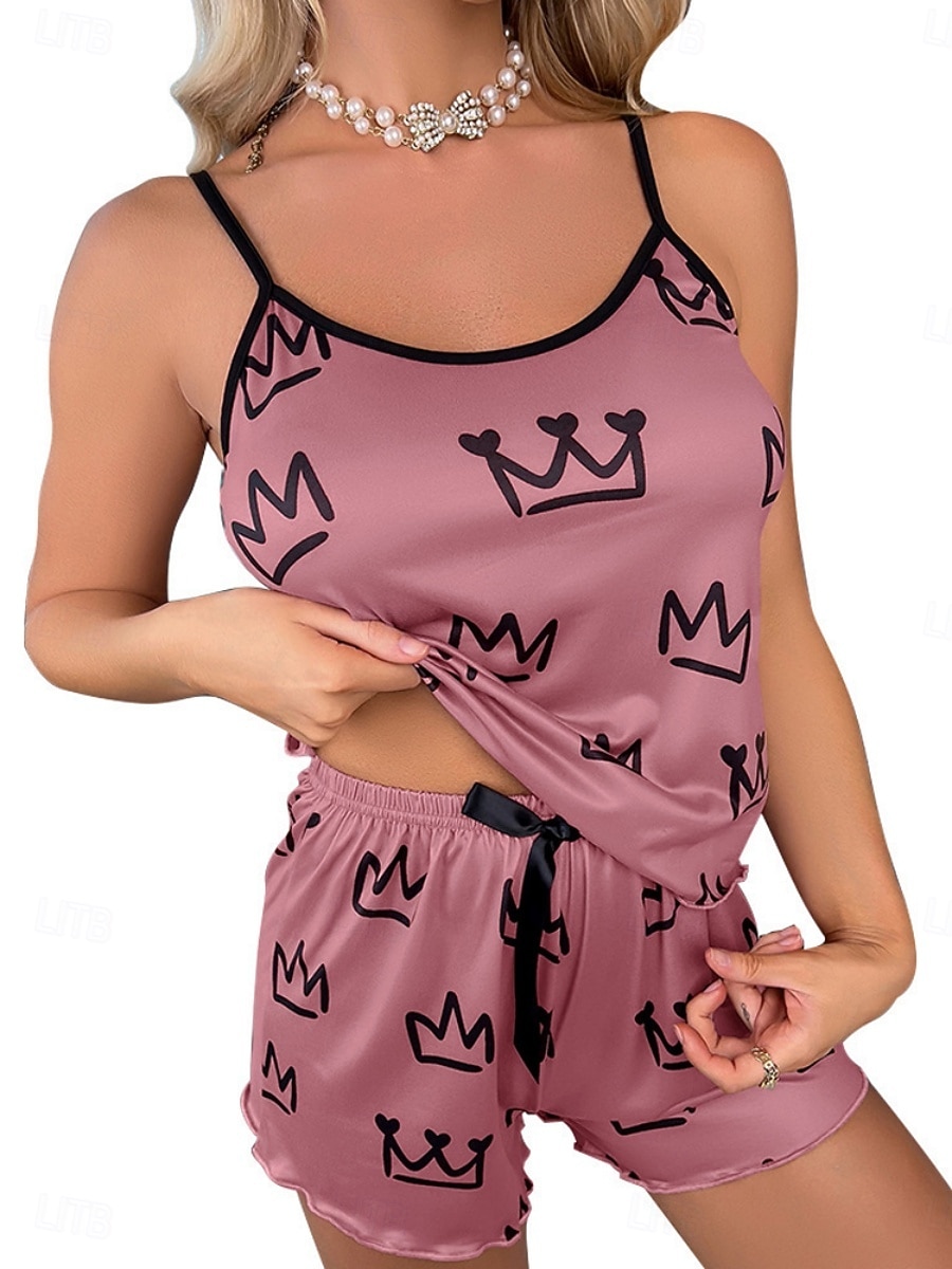 Naisten Yöpukusarja Vapaa-aika Mukavuus Kuvitettu Joustava vyötärö Nauhatoppi Shortsit Päivittäin Koti Hihaton hihnat Sininen Musta Punastuvan vaaleanpunainen Kesä Kevät Normaali 2026 - $21.99 –P10