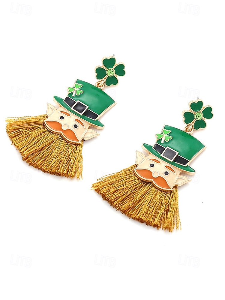 Dámské střapcové visací náušnice ke Dni svatého Patrika, design skřítkového klobouku a trojlístku, výrazné visací náušnice ze slitiny, zábavné sváteční irské párty šperky pro ženy 2026 - $11.99 –P5