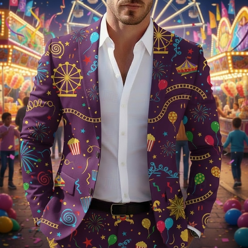 Per uomo Blazer Affari Carnevale Martedì grasso Moda Streetwear Autunno Inverno Tergal Grafico Palloncini Stampa 3D Monopetto Giacca Viola scuro Viola chiaro Viola del 2026 a $85.99 –P3