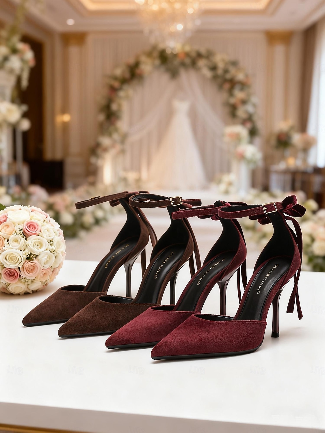 scarpe con tacco alla caviglia in pelle scamosciata color carne da donna: eleganti décolleté a punta stiletto per matrimoni al chiuso, invitati a nozze e scarpe eleganti per feste formali del 2026 a $59.99 –P2