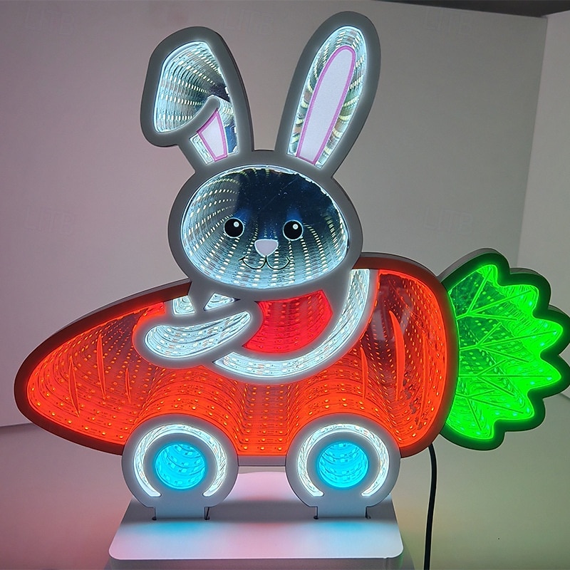 Conejito 3D con luz LED de Pascua, luz nocturna de conejito de Pascua, carrito de zanahoria creativo, luz infinita de huevo, acrílico 2026 - $35.99 –P2