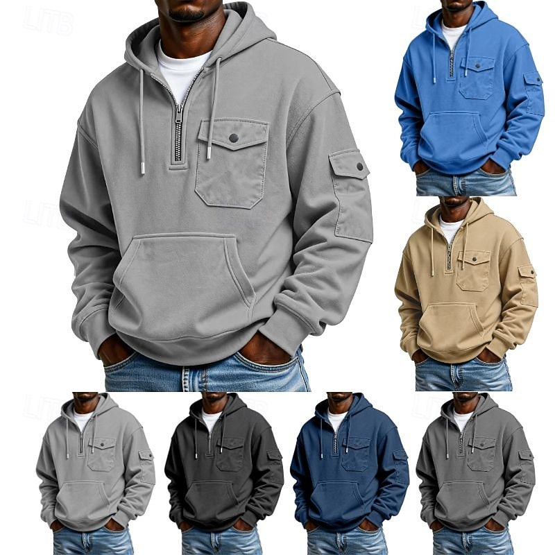Per uomo Felpa con cappuccio Maglione Felpa con cappuccio e zip corta Felpa con cappuccio in pile Grigio chiaro Con Cappuccio Semplice Tasca Quotidiano Sport & Outdoor Ferie Streetwear Abbigliamento del 2026 a $24.99 –P1
