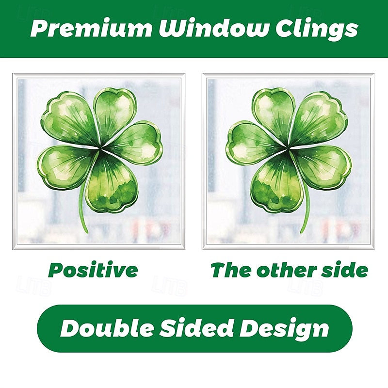 5 φύλλα αυτοκόλλητα παραθύρου για την ημέρα του Αγίου Πατρικίου, στατικά αυτοκόλλητα με ιρλανδικό τετράφυλλο τριφύλλι, αυτοκόλλητα γυαλιού με ατμόσφαιρα εορταστικού πάρτι για διακόσμηση καταστήματος 2026 - $9.99 –P3